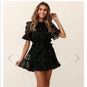 Maleny Embellished Fluted Hem Dress Black